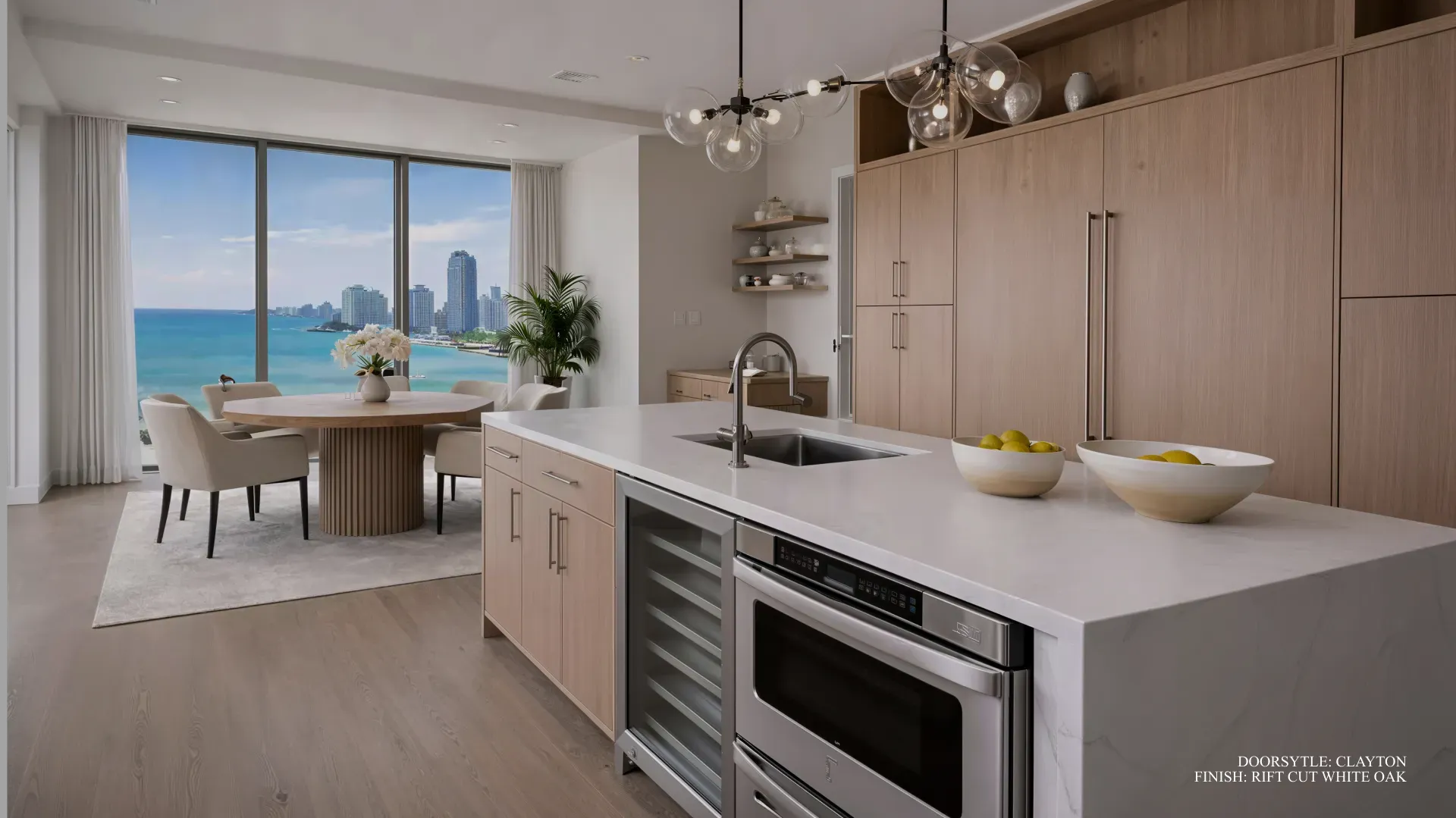 St. Martin Vista full access kitchen in rift cut white oak St. Martin Vista full access kitchen in rift cut white oak